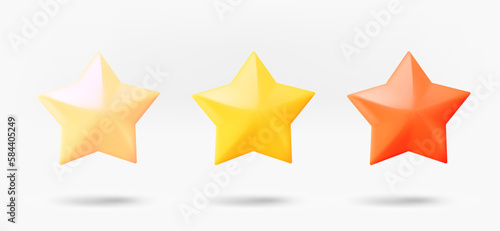 Different color rating stars icons collection. 3d vector isolated on white background