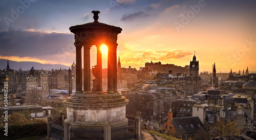 Sunset over Edinburgh, Scotland from Calton hill photo