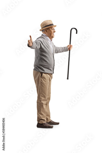 Excited elderly man waiting with arms wide open