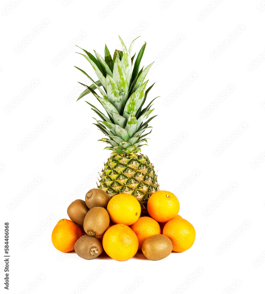 Several tropical fruits lie in a group on a white background Several tropical fruits lie in a group on a white background