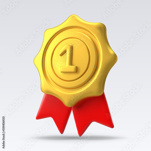 Gold medal with number 1. Realistic vector illustration