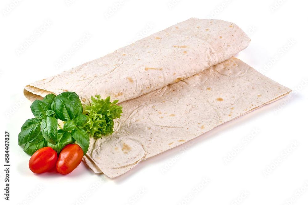Wheat flour tortilla, isolated on white background. Wheat flour tortilla, isolated on white background.