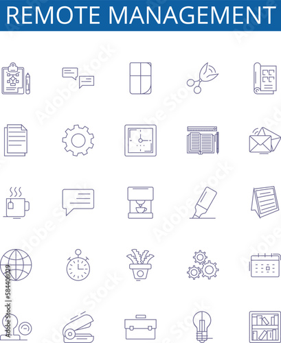 Remote management line icons signs set. Design collection of Remote, Management, Control, Access, Monitor, Administration, Audit, Automate outline concept vector illustrations