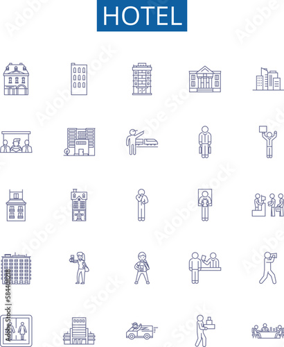 Hotel line icons signs set. Design collection of Hotel, Accommodation, Lodging, Resort, Inn, Suites, Booking, Vacation outline concept vector illustrations