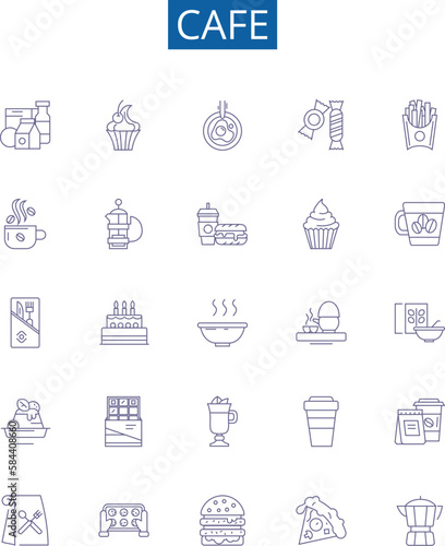 Cafe line icons signs set. Design collection of Cafe, Coffee, Restaurant, Latte, Espresso, Breakfast, Tea, Bistro outline concept vector illustrations