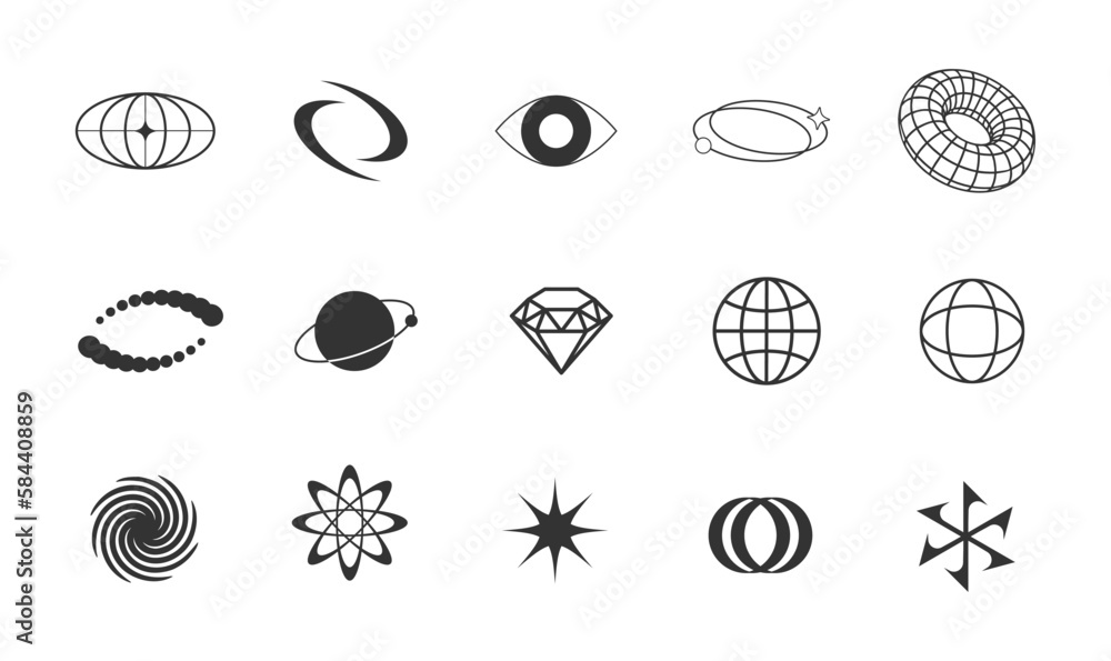 Obraz premium sticker set in a trendy retro y2k style. Vector Graphic with textured foil effect