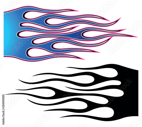 Fire flames racing electric car decal vector art graphic. Burning tire and flame sports car body side vinyl decal.