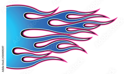 Fire flames racing electric car decal vector art graphic. Burning tire and flame sports car body side vinyl decal.