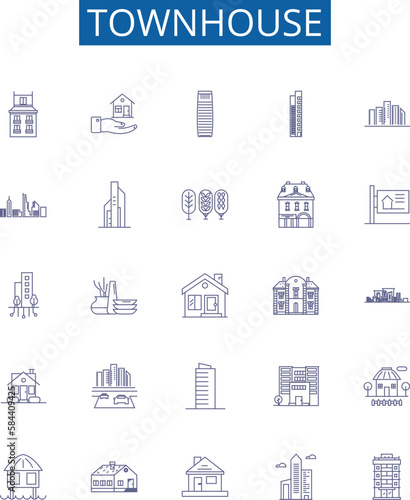 Townhouse line icons signs set. Design collection of Townhome, Townhouse, Rowhouse, Villa, Cottage, Bungalow, Duplex, Condo outline concept vector illustrations