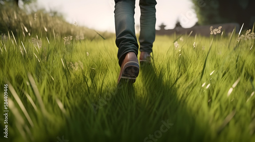 A man walks on the grass. Generative AI