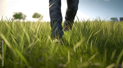 A man walking on the grass. Generative AI