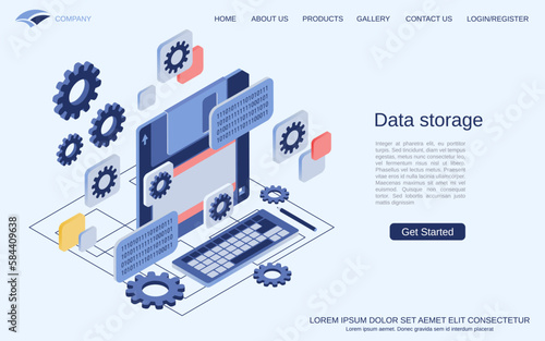 Data storage modern 3d isometric vector concept illustration. Old floppy disc cartoon icon