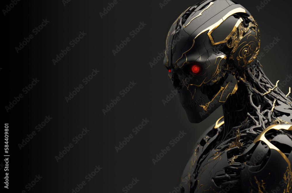 Cyborg Artificial intelligence with luminous eyes and physical metal body ,made with Generative AI