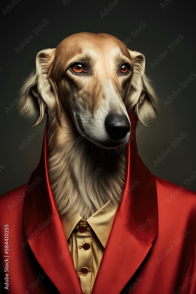 Portrait of a greyhound dressed in a formal business suit ,made with