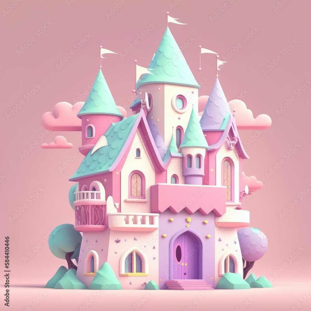 Whimsical cotton candy kingdom with pastel colors and castle in the cloud ,made with Generative AI
