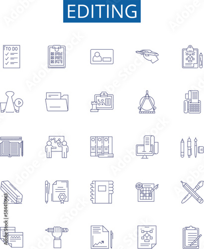 Editing line icons signs set. Design collection of Edit, Revise, Modify, Adjust, Tweak, Refine, Polish, Correct outline concept vector illustrations
