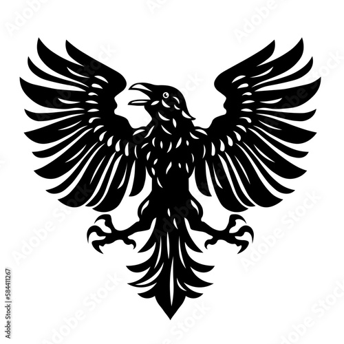 Heraldic raven crow. Symbol, sign.