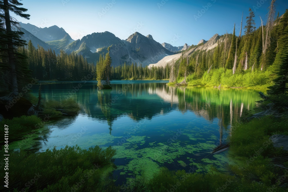 lake and mountains, generative AI