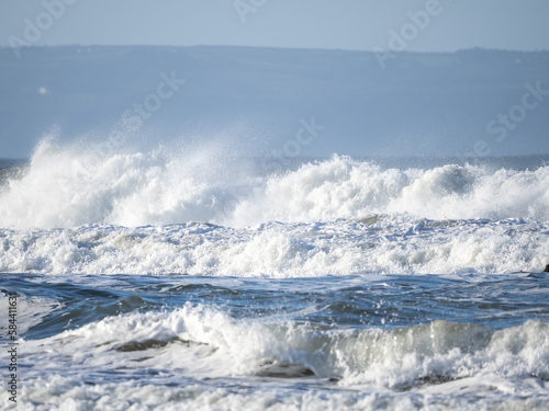 Wild waves at Croyde Bay on the North Devon coast of England.