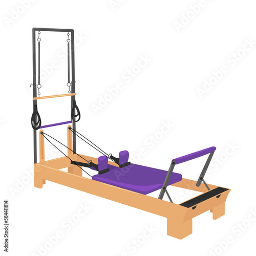 Pilates reformer - Pilates trainer.
Vector volume illustration. White background
