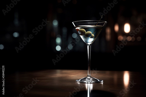 Elegant cocktail dry martini tonic wiht olives  . Generative AI	