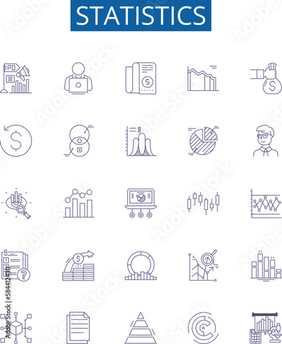 Statistics line icons signs set. Design collection of Statistics, data, analysis, samples, population, variation, mean, median outline concept vector illustrations