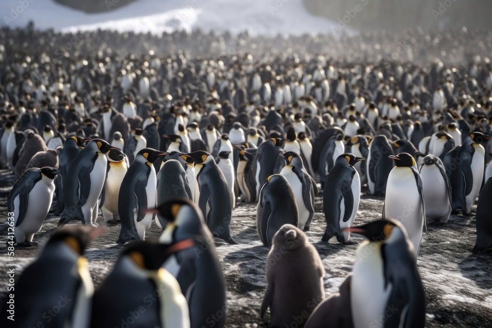 Obraz premium Penguin colony. AI generated