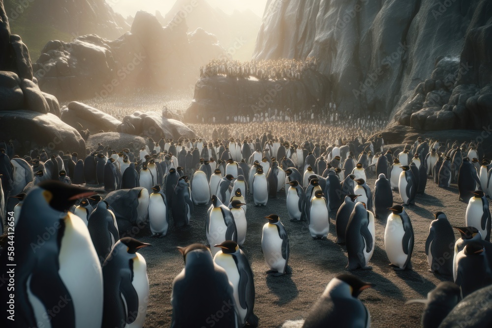 Obraz premium Penguin colony. AI generated