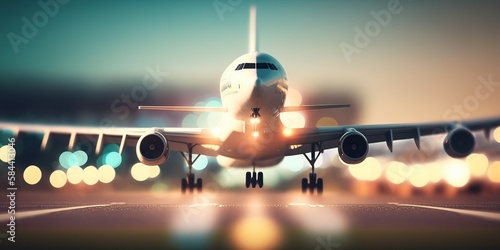 A landing airplane on runwa...