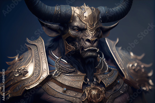 The minotaur warrior in battle gear - Generative AI photo