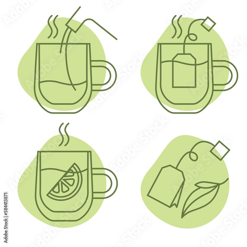tea icon set drink herbal lemon