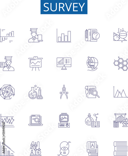 Survey line icons signs set. Design collection of Questionnaire, Poll, Research, Assessment, Data, Study, Analysis, Inquiry outline concept vector illustrations