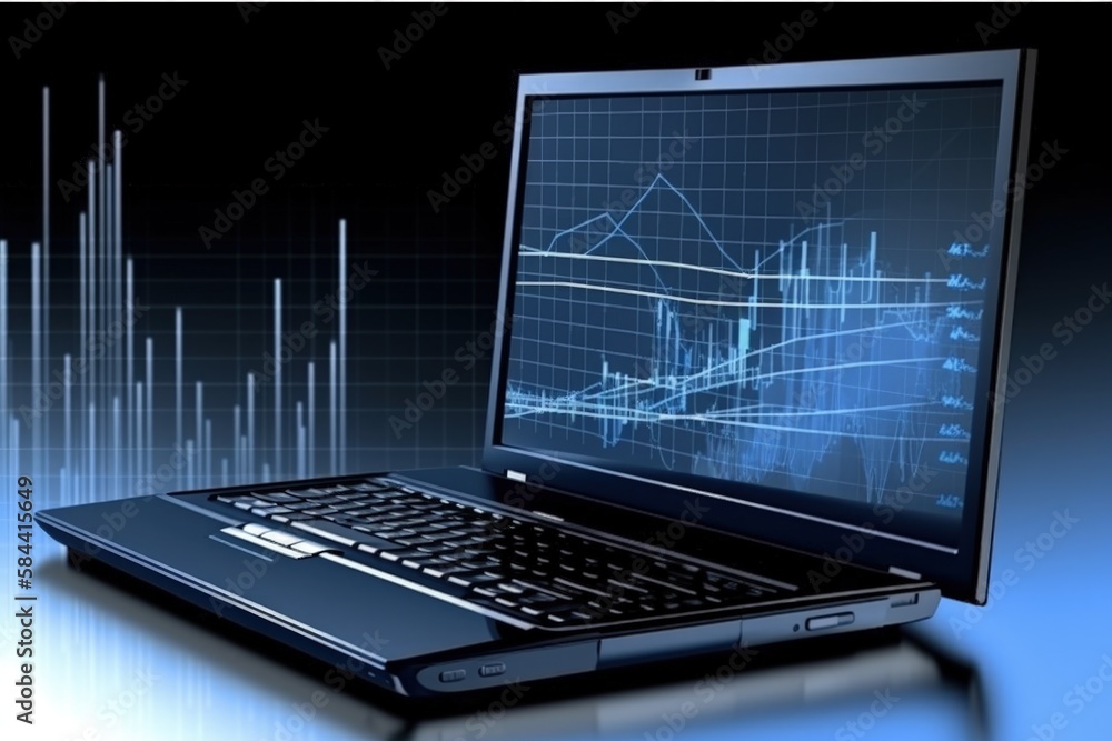 Graph illustration on laptop screen, background, investment concept. Generative AI Graph illustration on laptop screen, background, investment concept. Generative AI