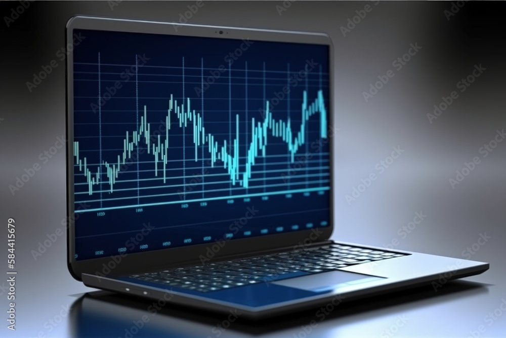 Graph illustration on laptop screen, background, investment concept. Generative AI Graph illustration on laptop screen, background, investment concept. Generative AI
