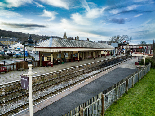 Aerial view of Ramsbottom Train Station in Lancashire, England  photo