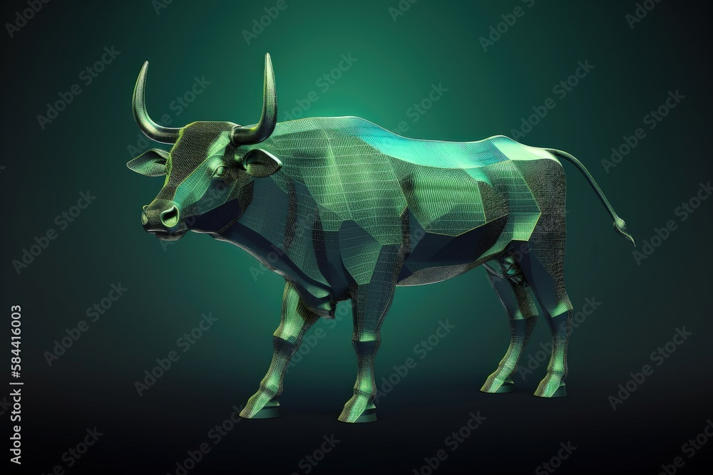 Obraz premium Green bull illustration, green background, stock exchange concept, win. Generative AI