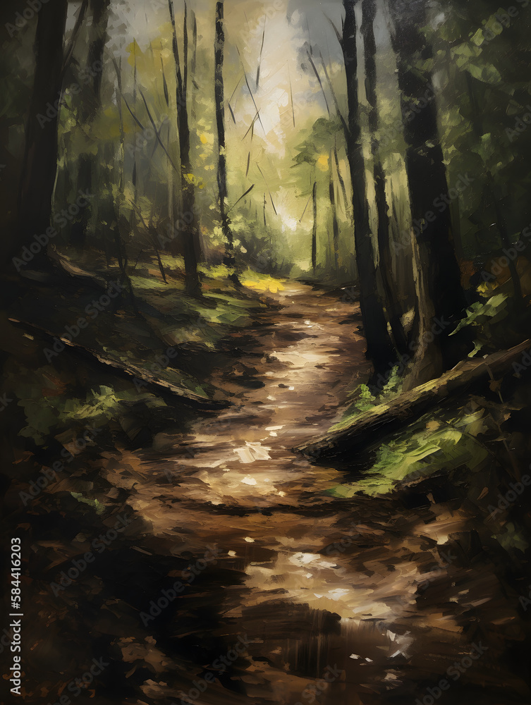 Obraz premium Forest, oil paint. Generative AI