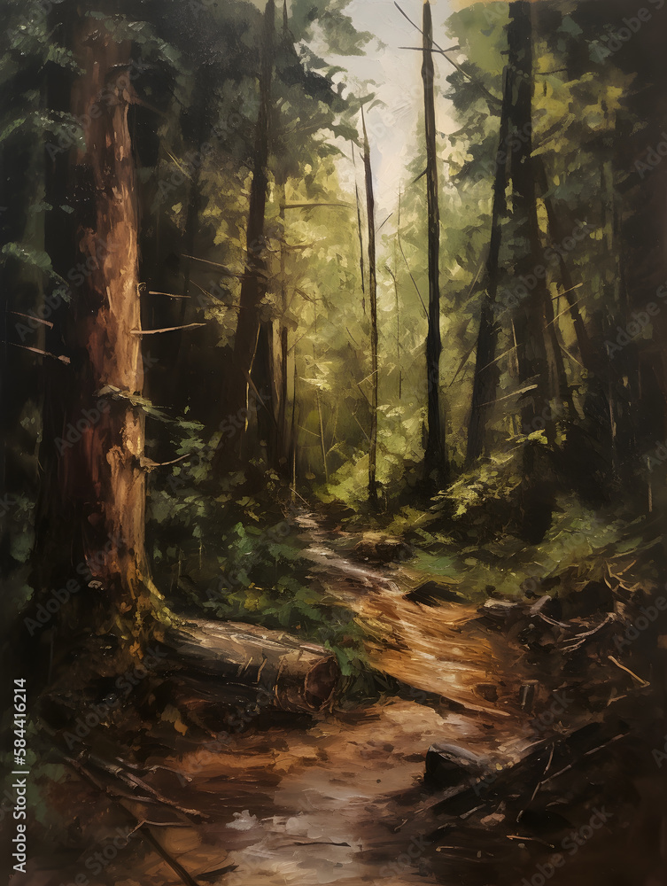 Obraz premium Oil painted forest. Generative AI