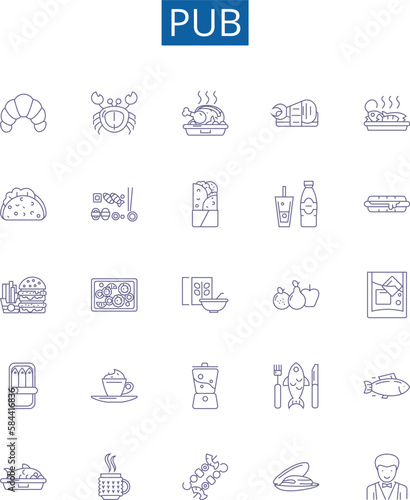 Pub line icons signs set. Design collection of Bar, Alehouse, Tavern, Pubs, Brewery, Taproom, Public House, Watering Hole outline concept vector illustrations