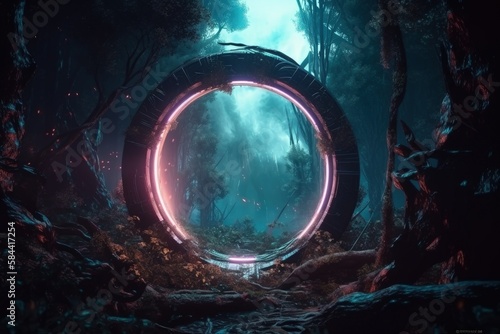 Dimensional portal with light, fantasy and fiction concept. Generative AI © Deivison