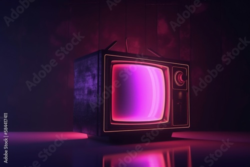 Illustration of old tv , retro 80s and 90s style, vaporwave. Generative AI