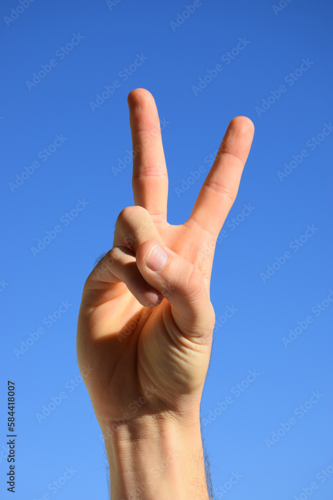 Hand showing peace sign Hand showing peace sign