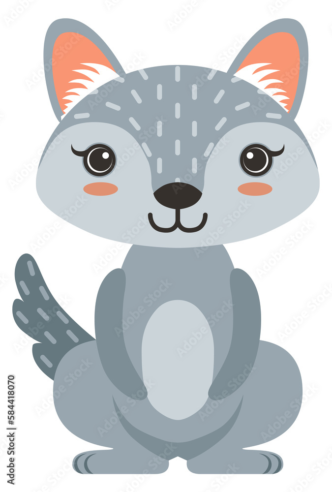 Cute wolf baby character. Cartoon forest animal