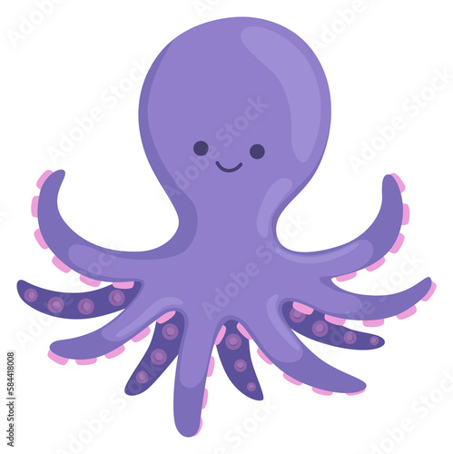 Happy octopus character. Cartoon underwater animal smiling