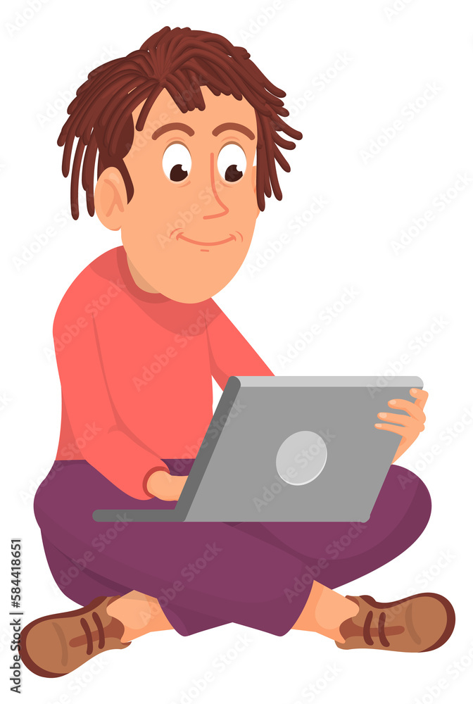 Man sit on floor with laptop. Social media surfing Man sit on floor with laptop. Social media surfing