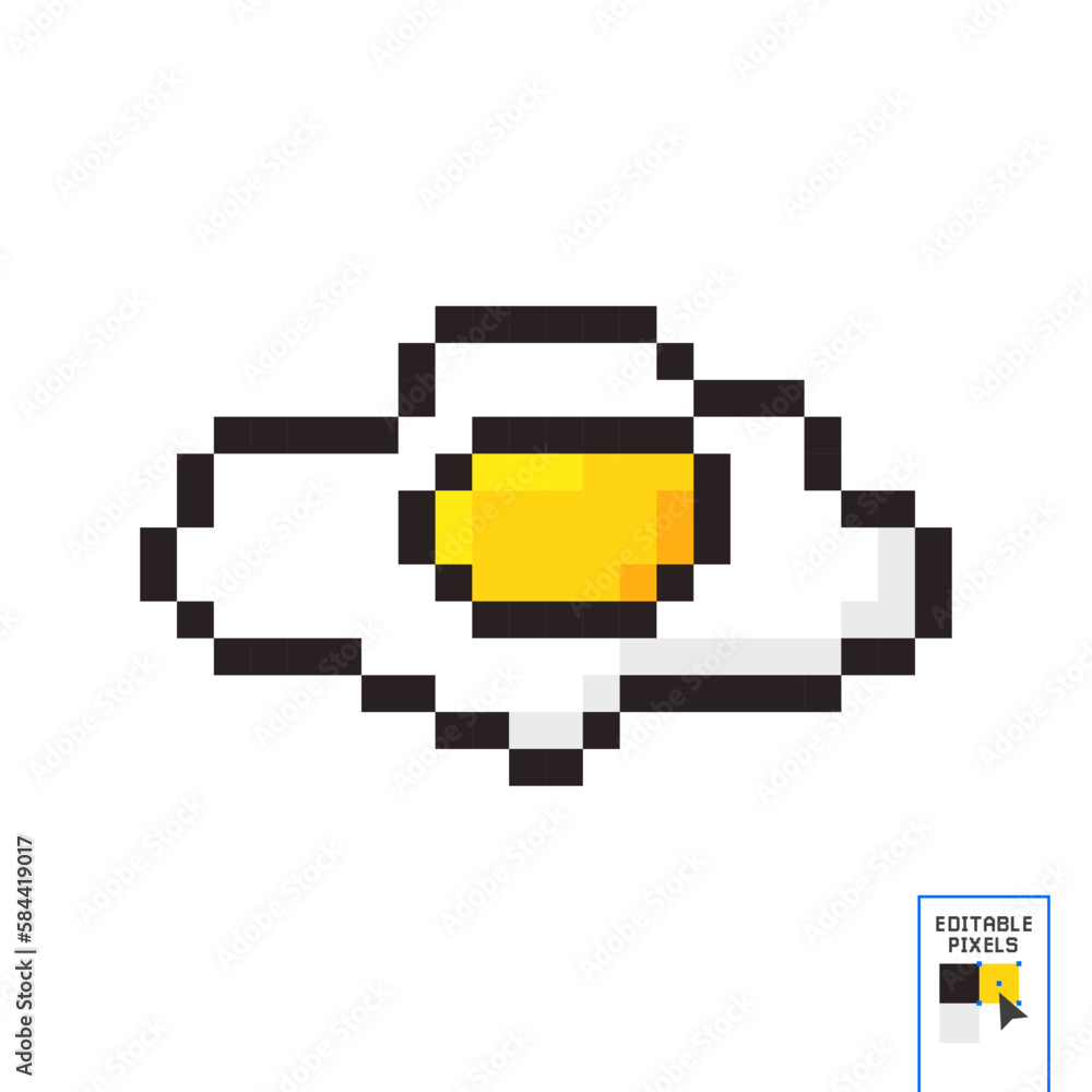 Obraz premium One Fried Egg Pixel Art Vector Illustration on white background