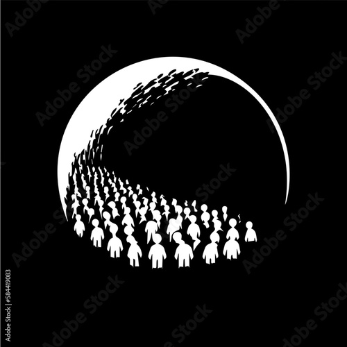 People crowd standing in line or walking forward, many people, submissive people symbol, consequences of propaganda sign. Vector illustration.