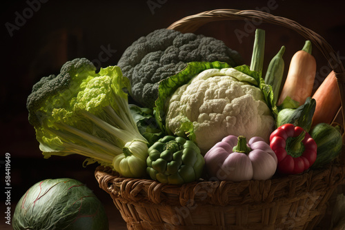 basket with vegetables, vegetarian food Generative AI