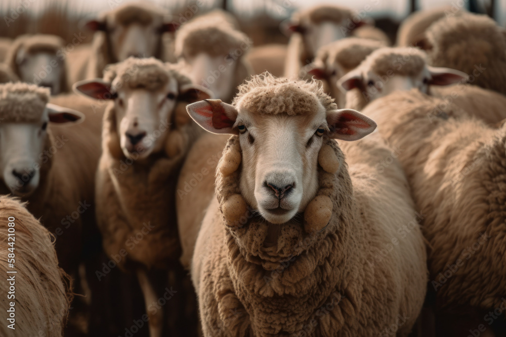 flock of sheep farm animals Generative AI flock of sheep farm animals Generative AI