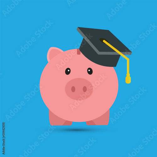 Piggy bank wearing a graduation cap, education money concept